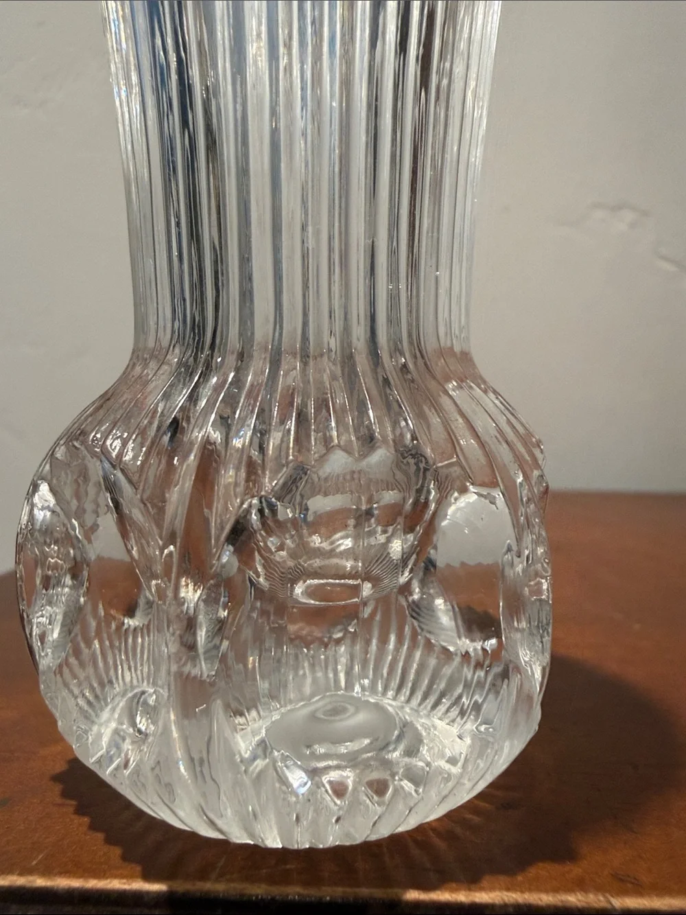Vintage Pair Clear Glass Optic Ribbed Glass Bud Vases 4.75” Flared Trumpet
